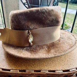 Mi Lady Faux Fur Hat Styled by Coralie Vintage Size 21 Ribbon and Brooch